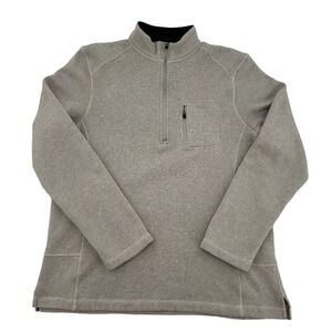 Woolrich Men Sz XL 1/4 Zip Sweatshirt Brown Oatmeal Exposed Hemlines Logo Warm